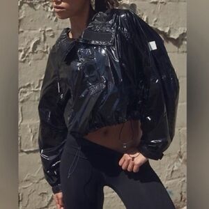 FP Movement by Free People Shiny Dew Drop Packable Rain Black Jacket